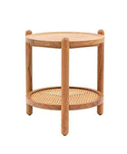 Round Rich Mango Wood & Cane Shelf Side Table - The Farthing