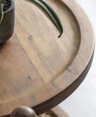 Round Rich Mango Wood & Cane Shelf Side Table - The Farthing