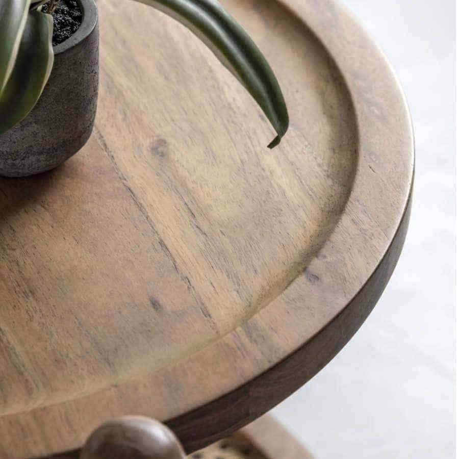 Round Rich Mango Wood & Cane Shelf Side Table - The Farthing