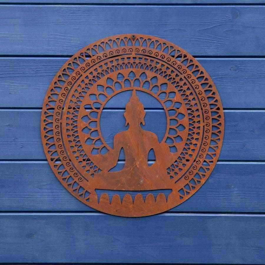 Round Rustic Buddha Metal Garden Wall Art - The Farthing