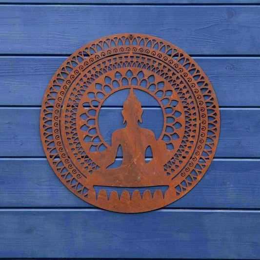 Round Rustic Buddha Metal Garden Wall Art - The Farthing