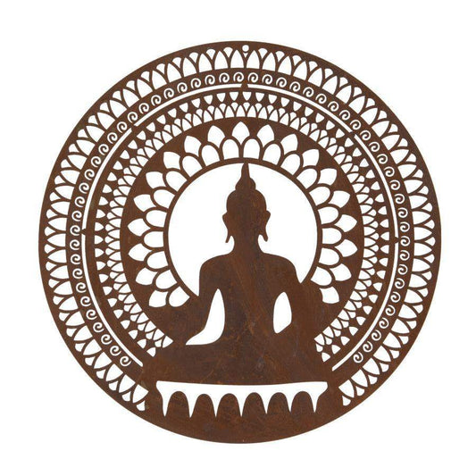 Round Rustic Buddha Metal Garden Wall Art - The Farthing