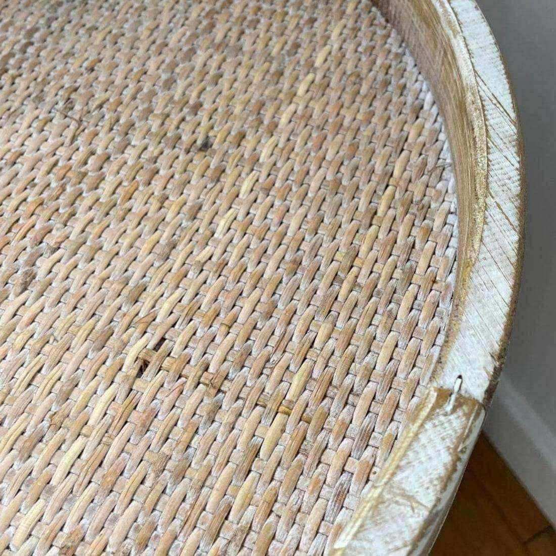 Round Rustic Woven Topped Lipped Side Table - The Farthing