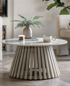 Round Sloping Slatted Wood & Marble Top Coffee Table - The Farthing