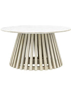 Round Sloping Slatted Wood & Marble Top Coffee Table - The Farthing