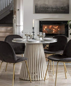 Round Sloping Slatted Wood & Marble Top Dining Table | The Farthing