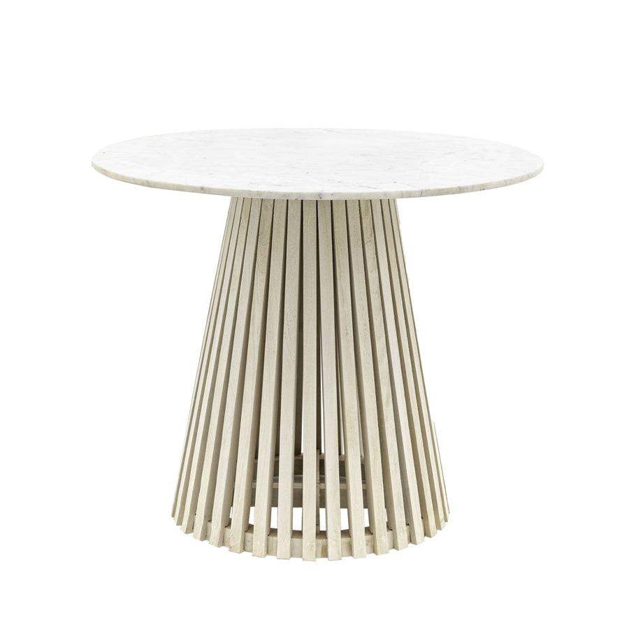 Round Sloping Slatted Wood & Marble Top Dining Table 2