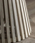 Round Sloping Slatted Wood & Marble Top Dining Table 3