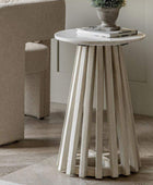 Round Sloping Slatted Wood & Marble Top Side Table - The Farthing