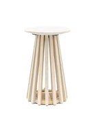 Round Sloping Slatted Wood & Marble Top Side Table - The Farthing