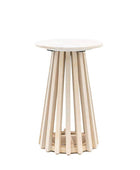 Round Sloping Slatted Wood & Marble Top Side Table - The Farthing