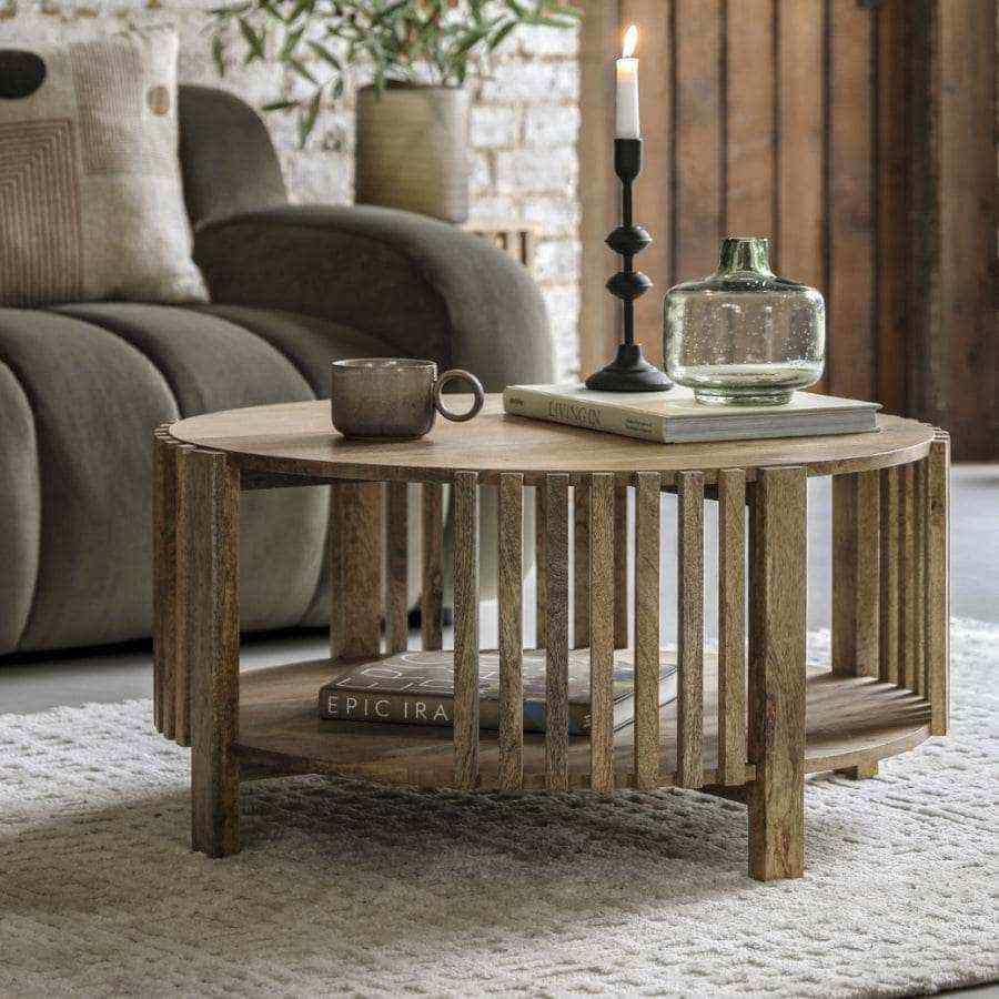 Round Vertical Slatted Coffee Table - The Farthing