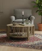 Wooden side table with decorative items on a white background
