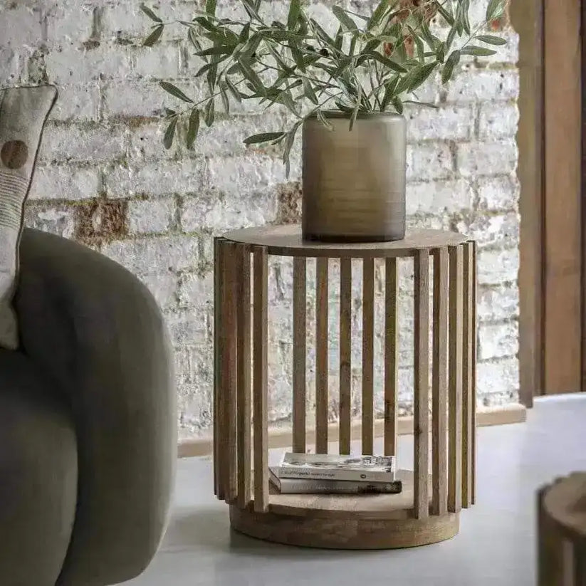 Round Vertical Slatted Side Table at the Farthing