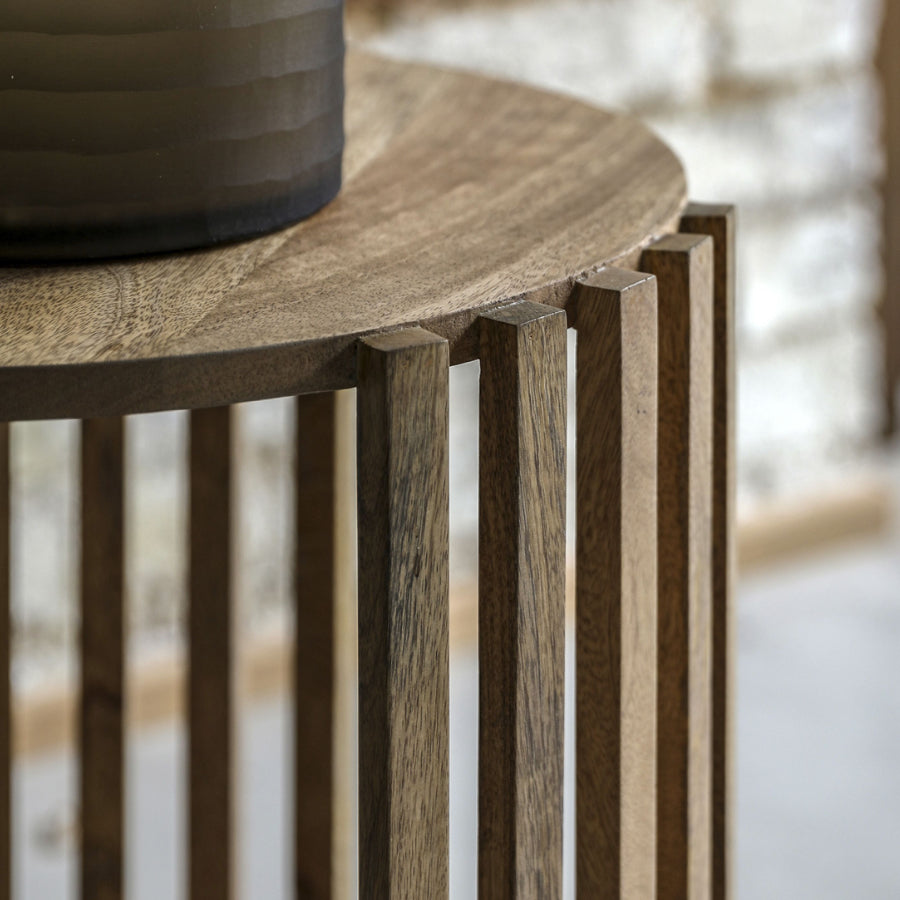 Round Vertical Slatted Side Table - The Farthing