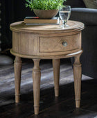 Round Wooden Parquet Styled 1 Drawer Side Table - The Farthing