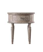 Round Wooden Parquet Styled 1 Drawer Side Table - The Farthing