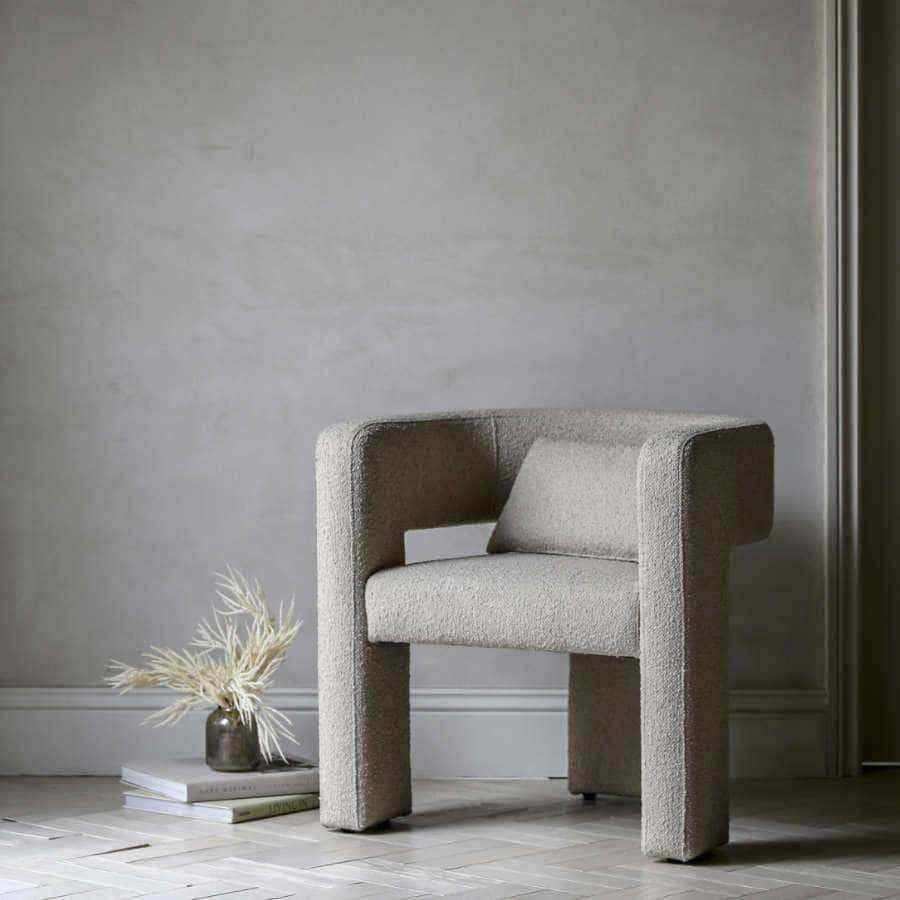 Rounded Back Taupe Fabric Armchair - The Farthing