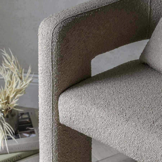 Rounded Back Taupe Fabric Armchair - The Farthing