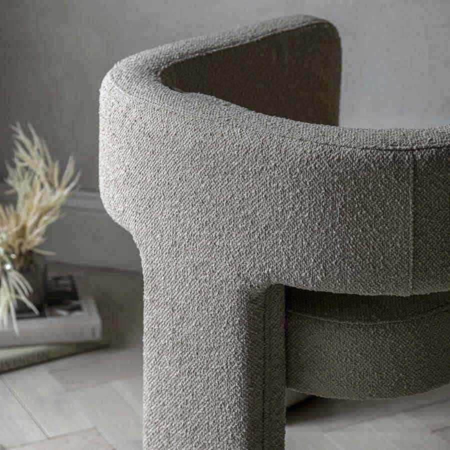 Rounded Back Taupe Fabric Armchair - The Farthing