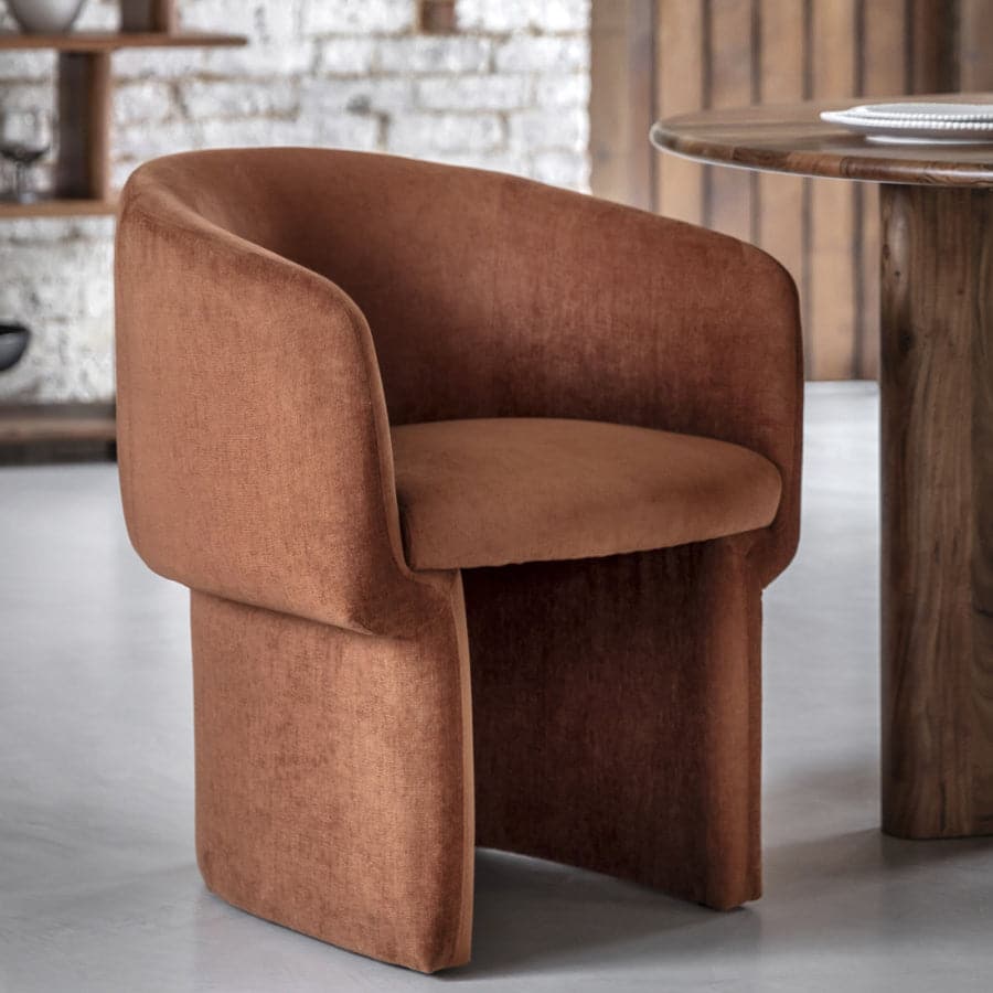 Rust Fabric Curved Tub Dining Chairs - The Farthing