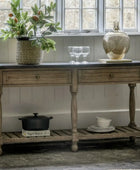 Rustic American Pine Marble Top Console Table - The Farthing