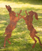 Rustic Boxing Hares Decorative Garden Stake - The Farthing