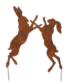 Rustic Boxing Hares Decorative Garden Stake - The Farthing