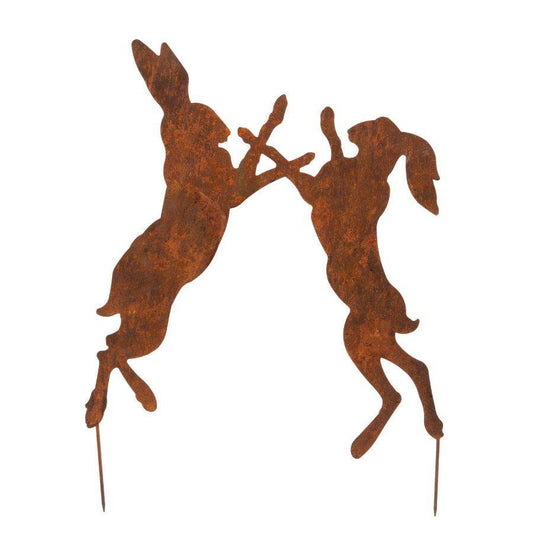 Rustic Boxing Hares Decorative Garden Stake - The Farthing