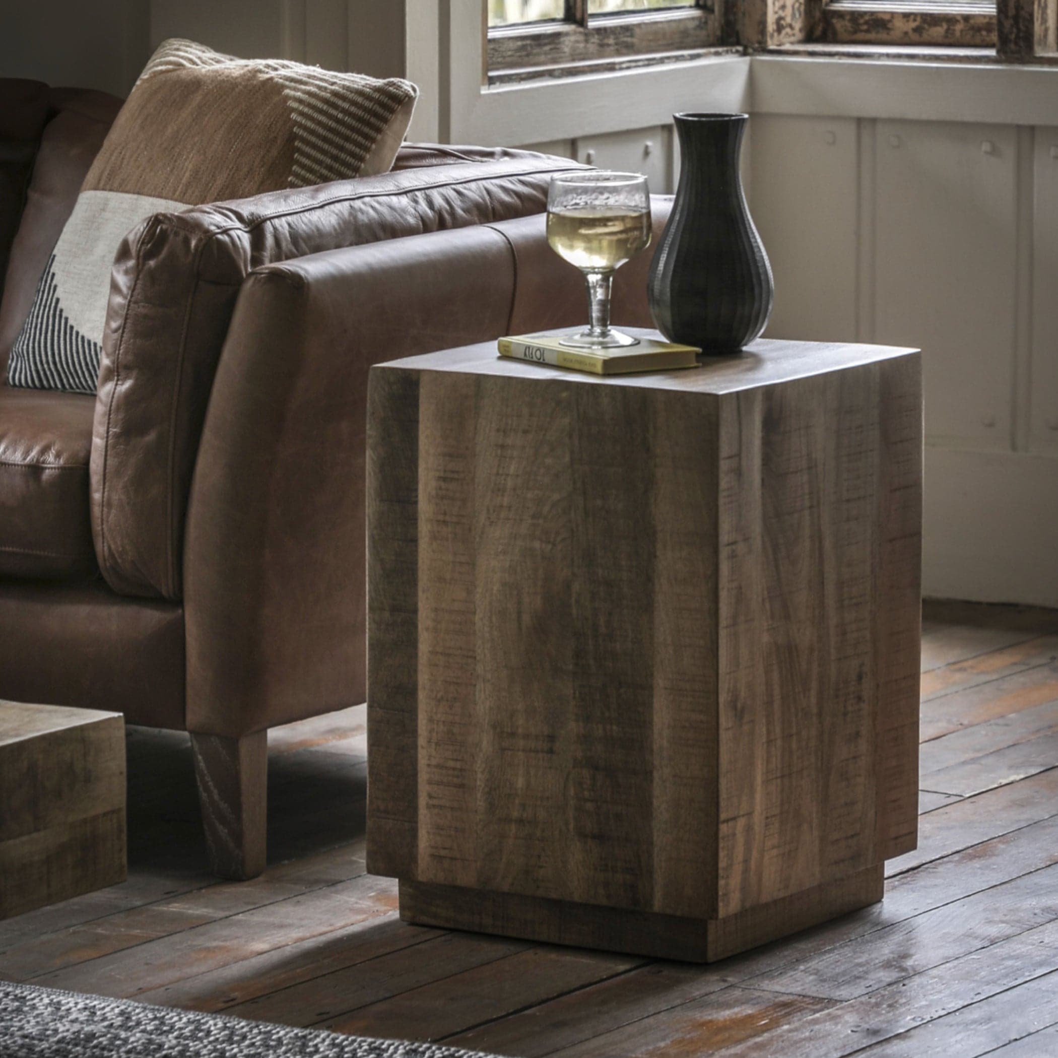 Rustic Chunky Mango Wood Side Table - The Farthing