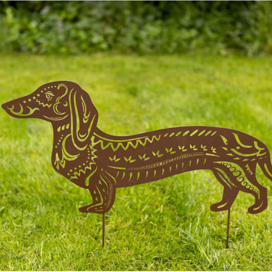 Rustic Dachshund Decorative Garden Stake - The Farthing