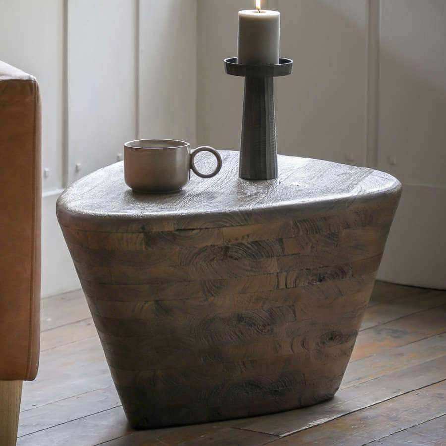 Rustic Dark Wood Angular Side Table - The Farthing