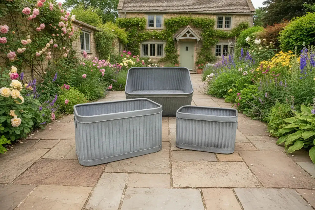 Set - 3 Rustic Fluted Rectangle Planters 2