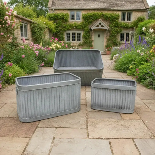 Set - 3 Rustic Fluted Rectangle Planters