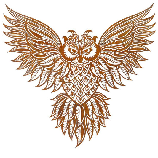 Rustic Flying Owl Metal Wall Art - The Farthing