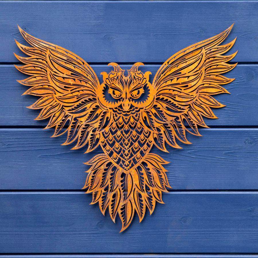 Rustic Flying Owl Metal Wall Art - The Farthing