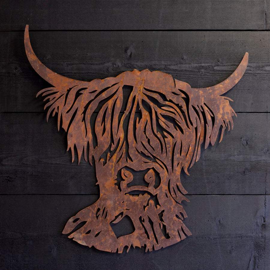 Rustic Highland Cow Metal Garden Wall Art - The Farthing