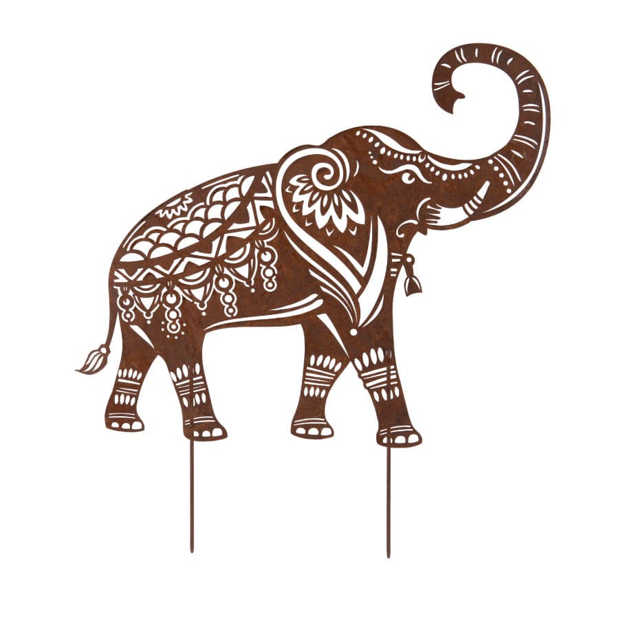Rustic Indian Elephant Decorative Garden Stake - The Farthing