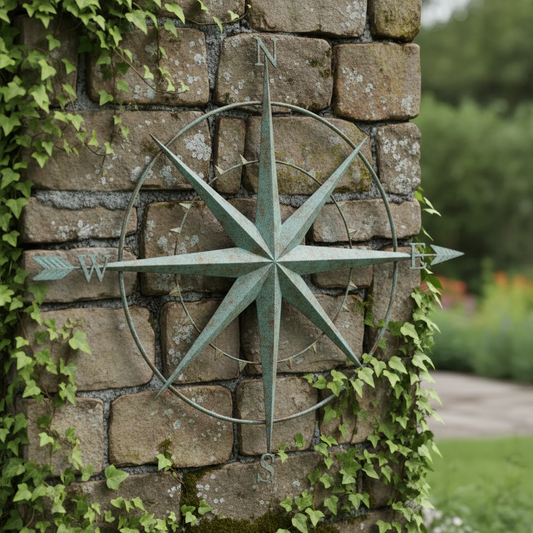 rustic garden wall compass 