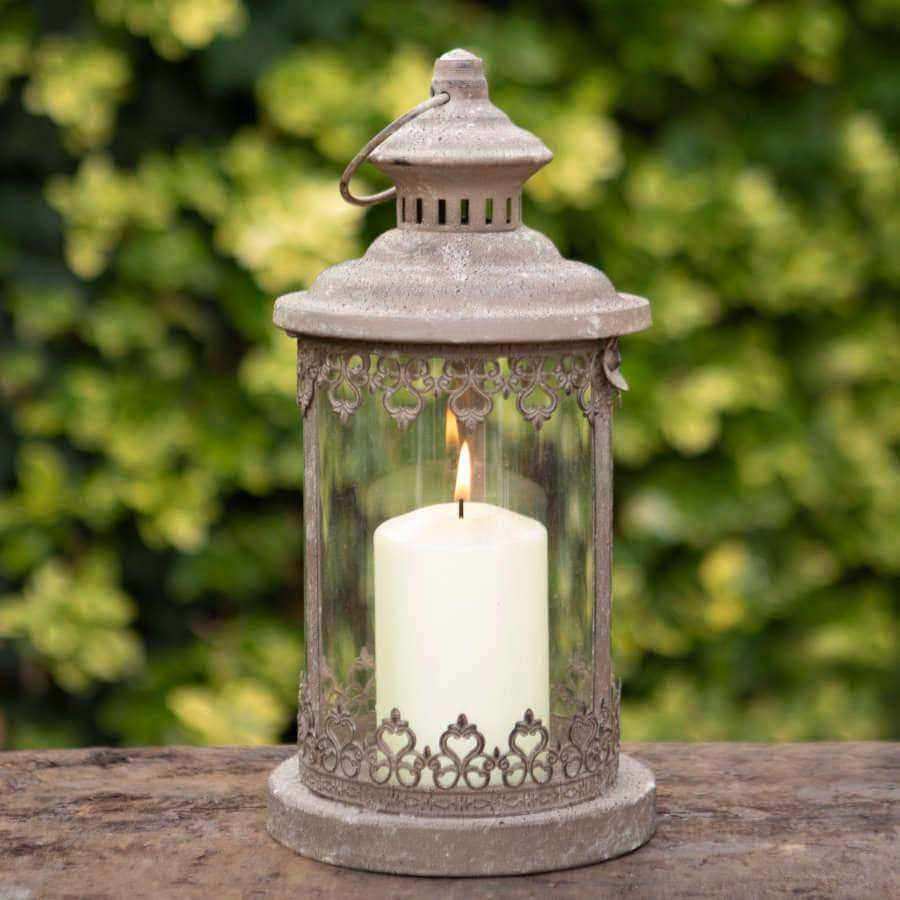 Rustic Metal frame & Glass Candle Lantern - The Farthing