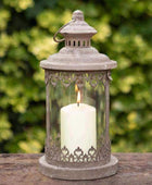 Rustic Metal frame & Glass Candle Lantern - The Farthing