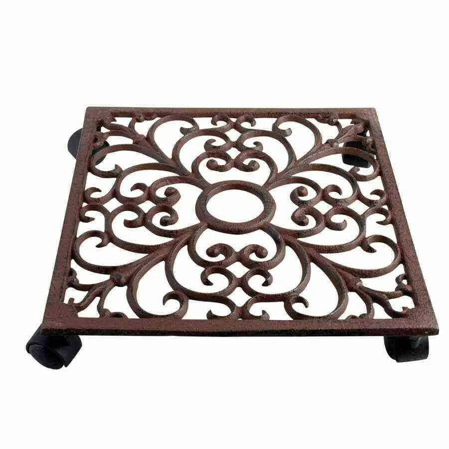 Rustic Metal Outdoor Square Plant Pot Trolley Stand - The Farthing