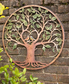 Rustic Metal Tree Wall Art with Green Leaves and Birds - The Farthing