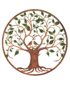 Rustic Metal Tree Wall Art with Green Leaves and Birds - The Farthing