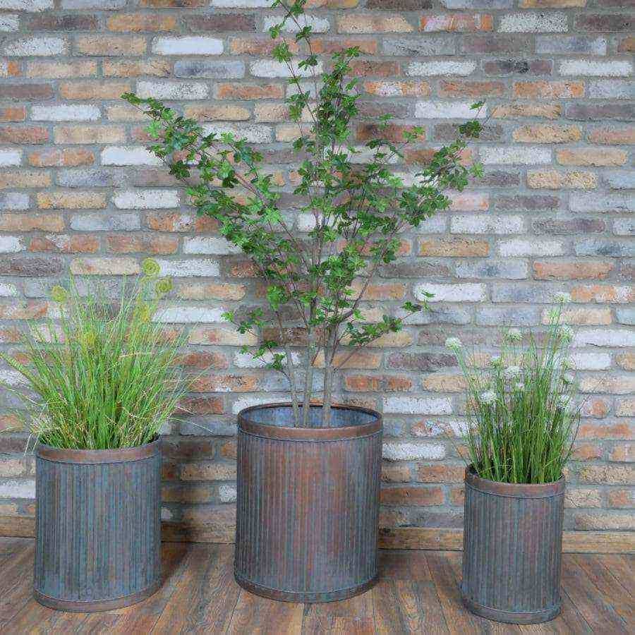 Rustic Patinated Fluted Planter Set - 3 Tubs - The Farthing