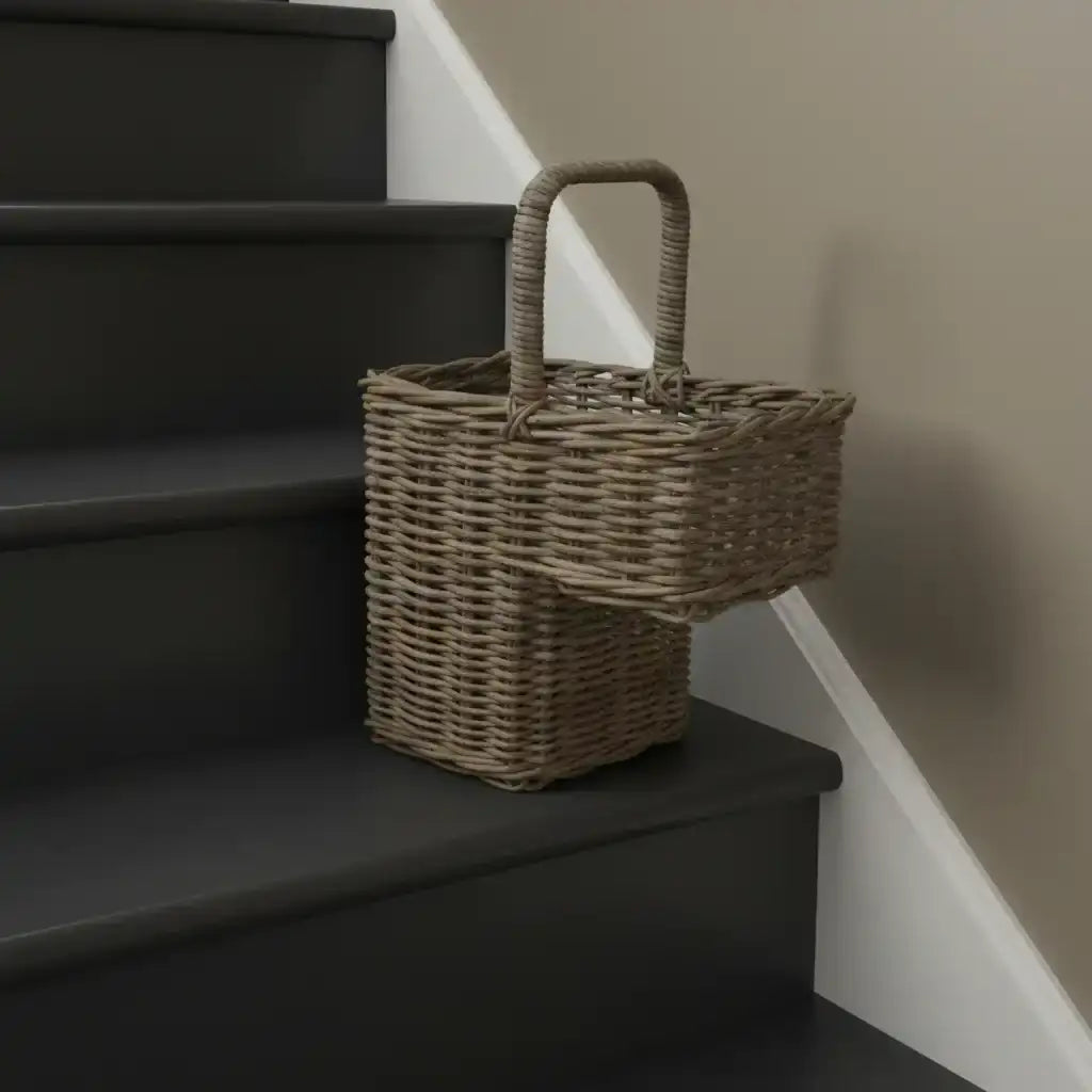 Rustic Rattan Stair Basket