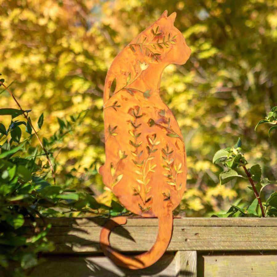 Rustic Rusty Cat Garden Silhouette - Wall / Fence Mounted - The Farthing