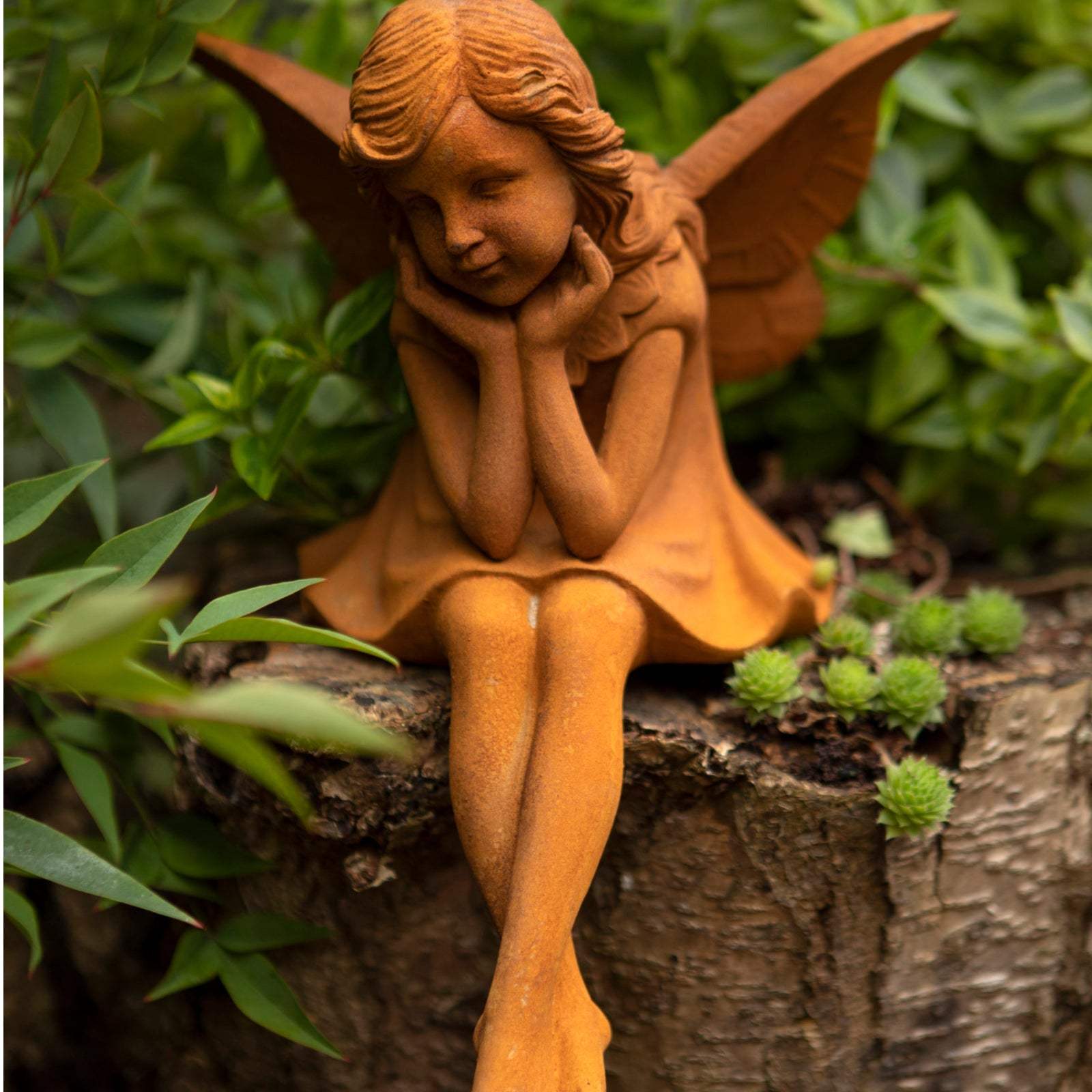 Rustic Rusty Wall Sitting Garden Angel - The Farthing