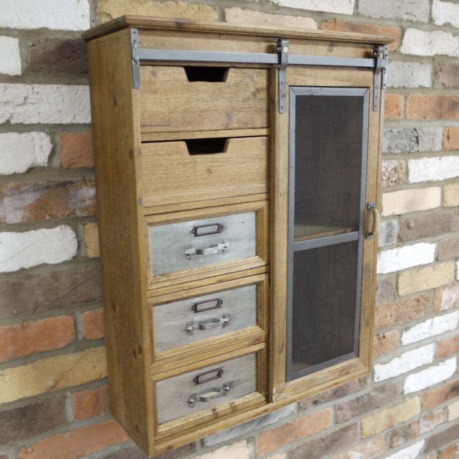 Rustic Wooden 5 Drawer Sliding Door Cabinet - The Farthing