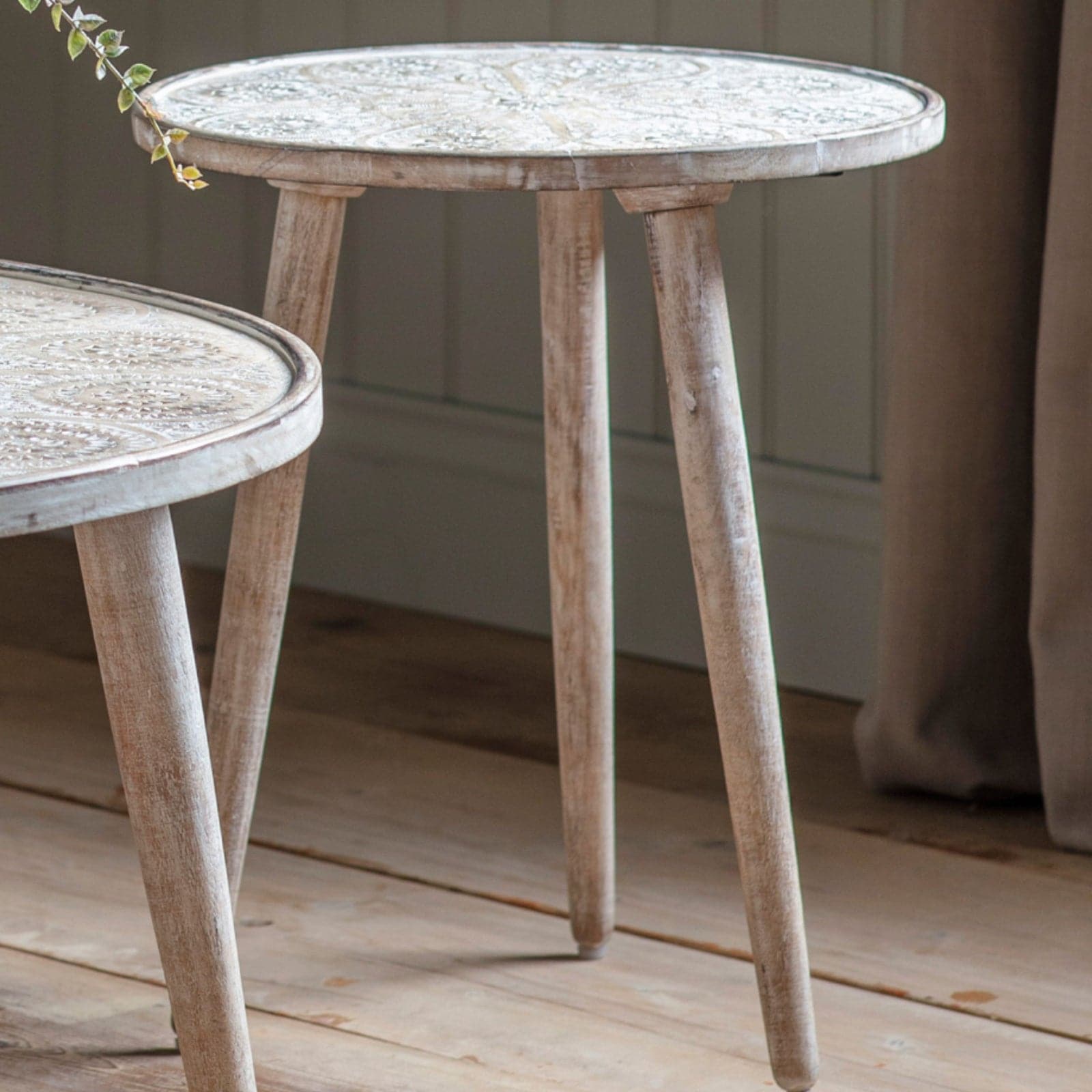 Rustic Wooden Carved Barhan Side Table - The Farthing